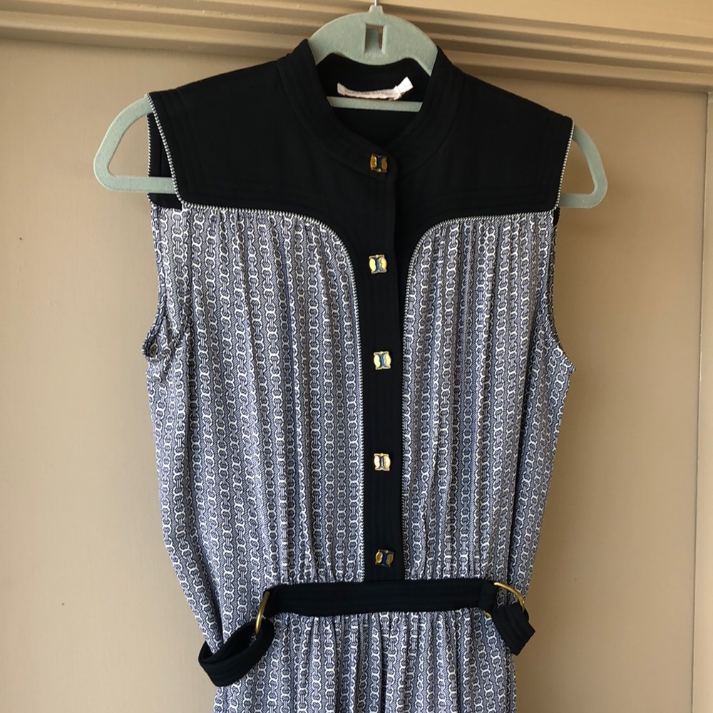 Tory Burch Rampling Gemini geometric navy silk dress